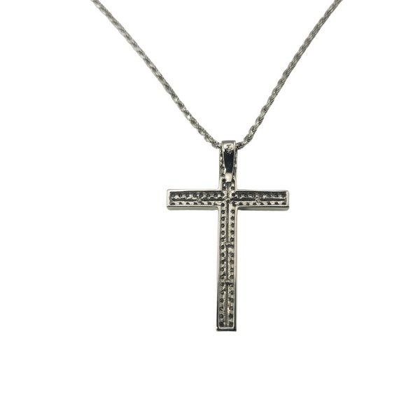 Vintage 14 Karat White Gold Diamond Cross Pendant Necklace #10491 - Picture 5 of 9